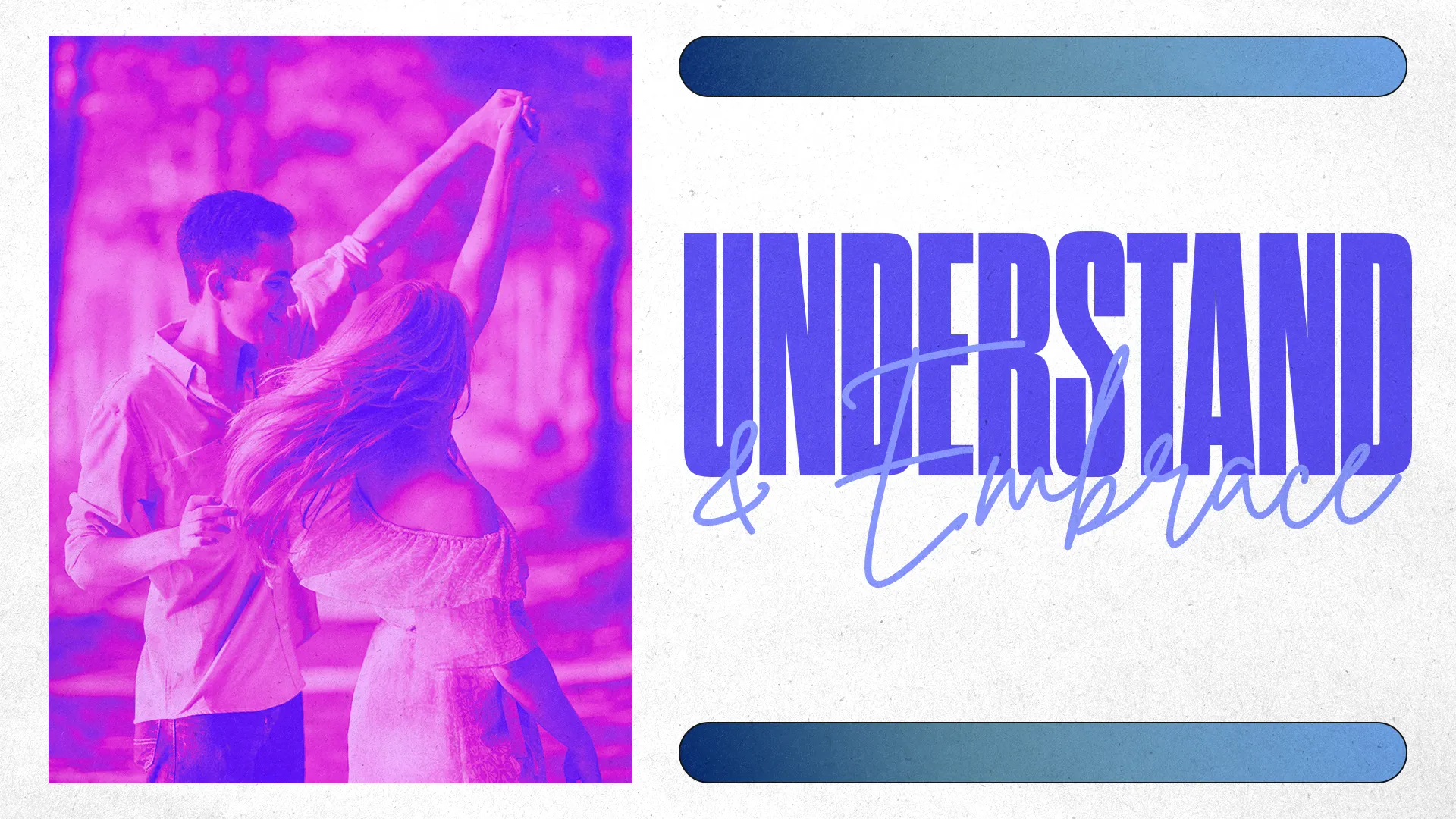 Bring depth and dialogue to your church's discussions with this expressive 'Understand & Embrace' graphic template. The blend of a personal moment and bold typography encourages open conversation and empathy within your community.