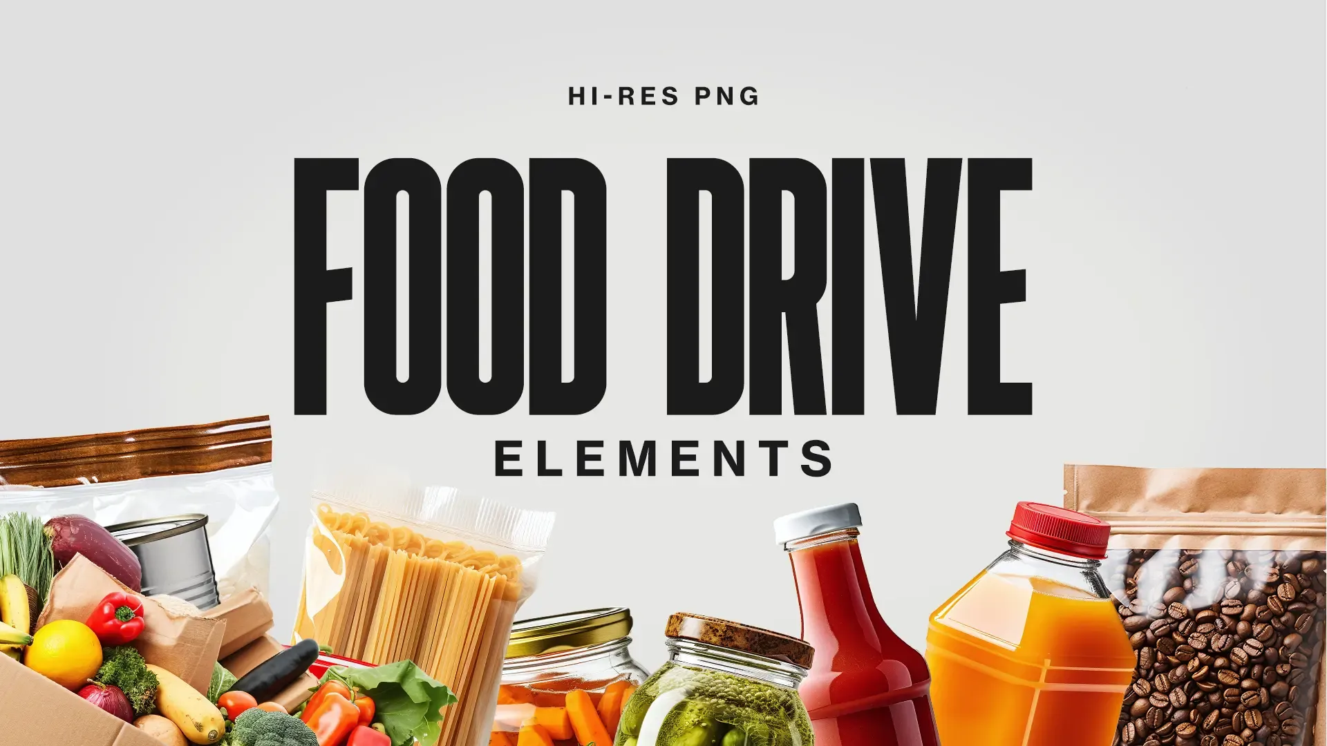 Boost your church's outreach efforts with our "Food Drive Elements" graphic, featuring high-resolution PNGs ideal for promoting community support and generosity.