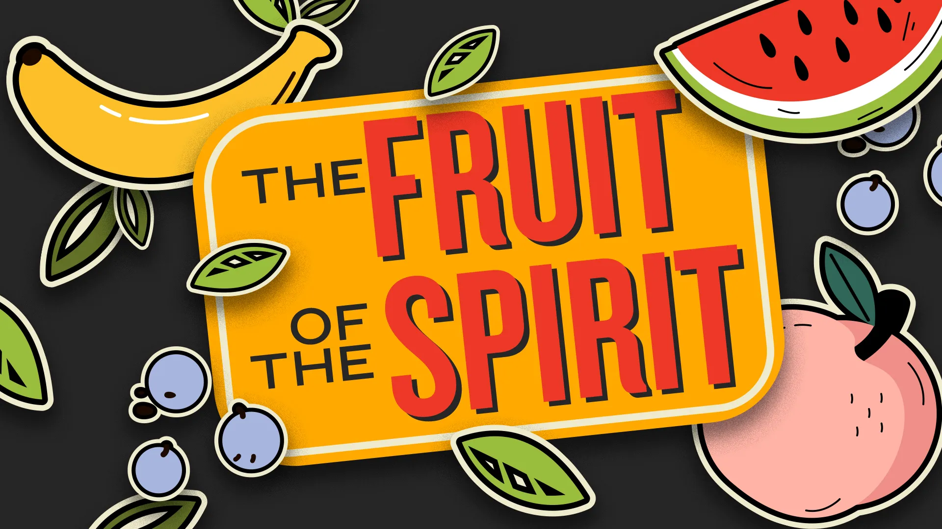 Ignite a conversation about spiritual growth with this vibrant and playful church media graphic, designed to engage your congregation in exploring the 'Fruit of the Spirit'.