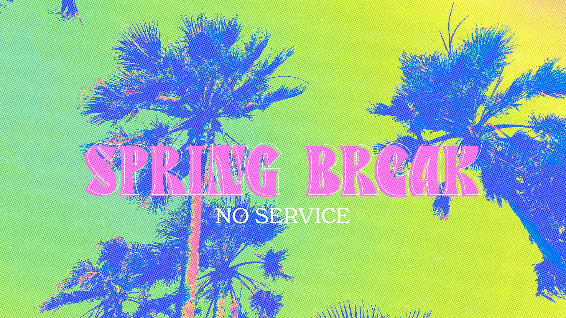 Brighten up your church announcements with this vibrant and eye-catching "Spring Break - No Service" template, perfect for conveying essential information with a splash of color and energy!