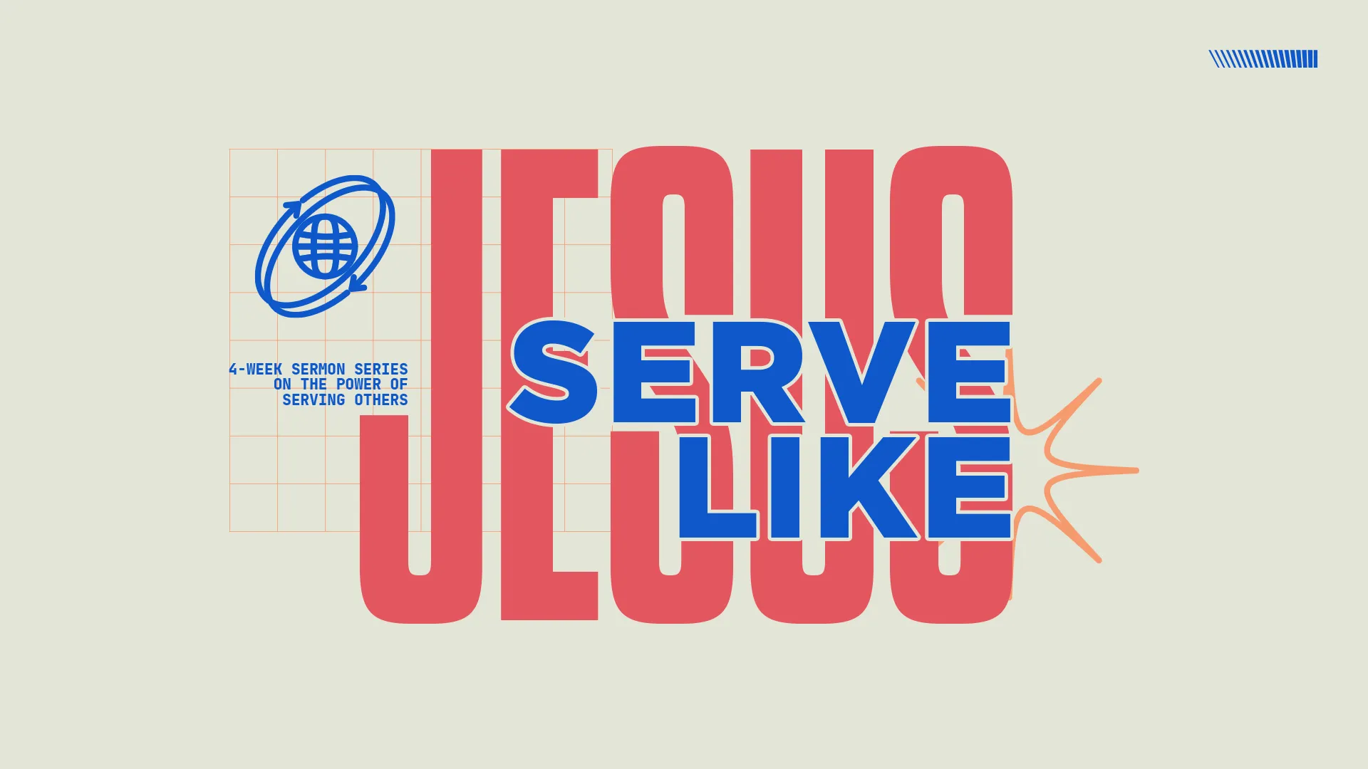 Inspire your community to action with the 'Serve Like Jesus' sermon series template. Its bold, type-driven design with schematic accents perfectly conveys the message of actively living out one's faith through service.