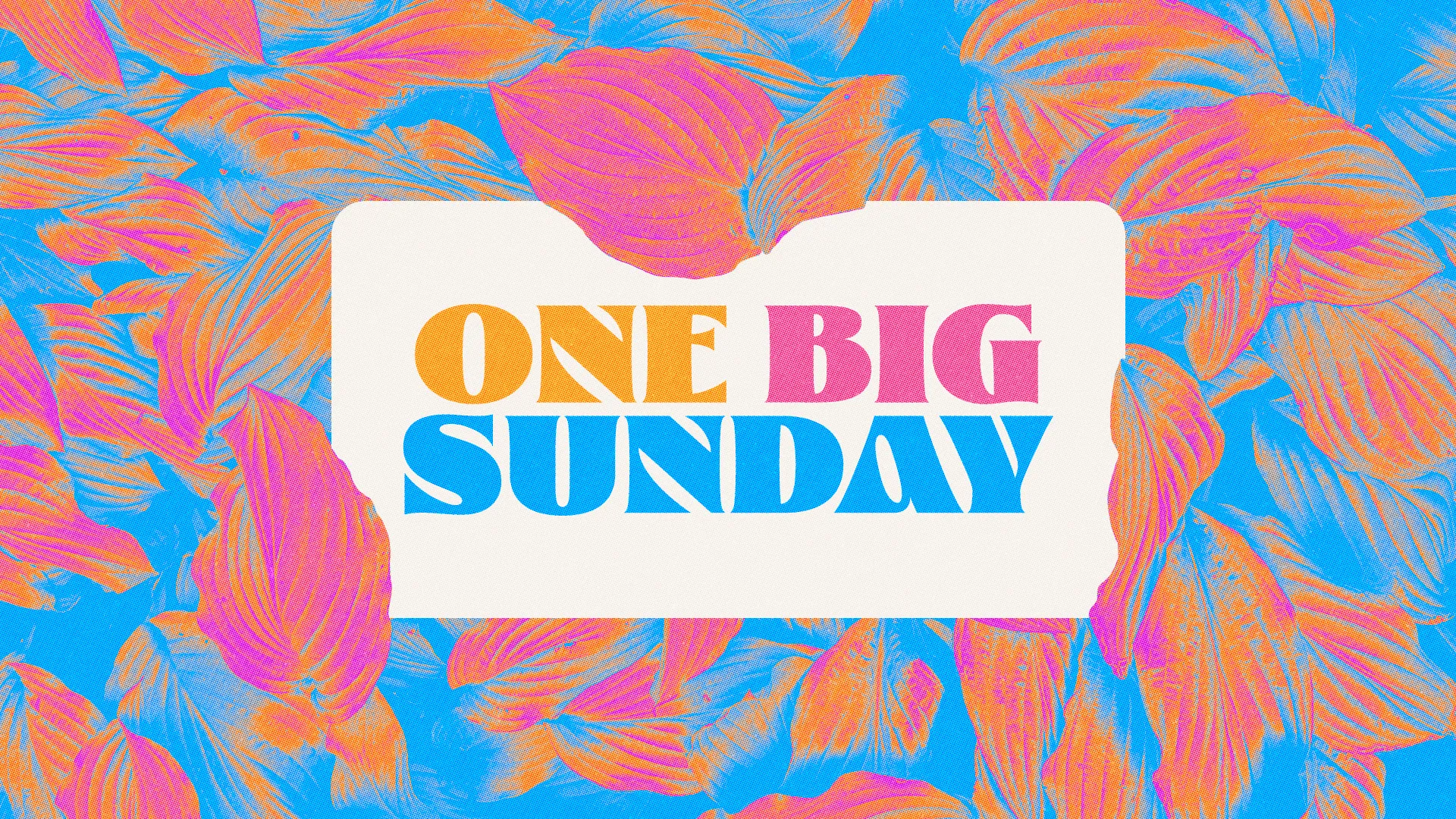 Brighten up your church's Sunday service with this vibrant and uplifting "One Big Sunday" graphic, perfect for injecting energy and joy into your church media. Its colorful, floral backdrop offers an inviting and cheerful atmosphere for attendees and online viewers alike.
