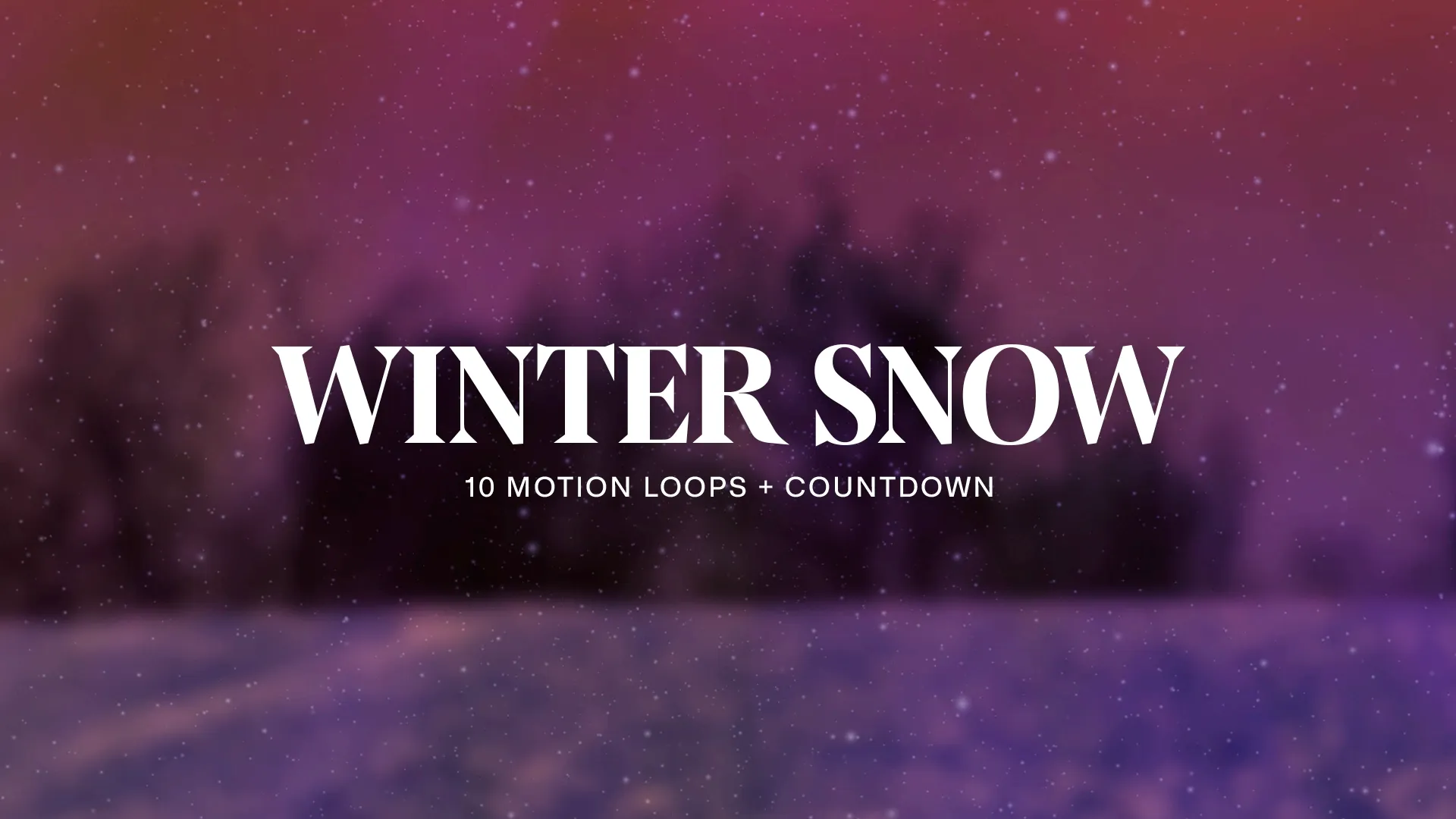 Capture the serene essence of the season with 'Winter Snow', a suite of 10 motion loops and a countdown, perfect for creating a tranquil, wintry atmosphere in your worship space.