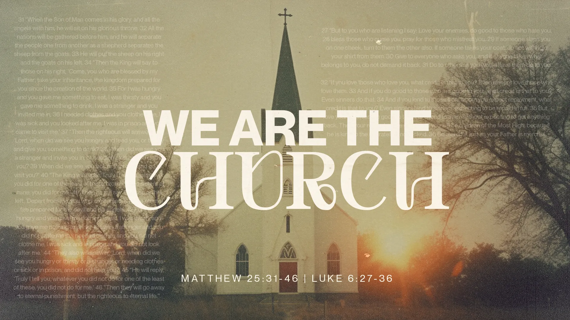 This church media template exudes a serene, spiritual atmosphere, perfect for inviting reflection on community and faith. It's an excellent visual aid for messages centered on unity and the essence of the church.