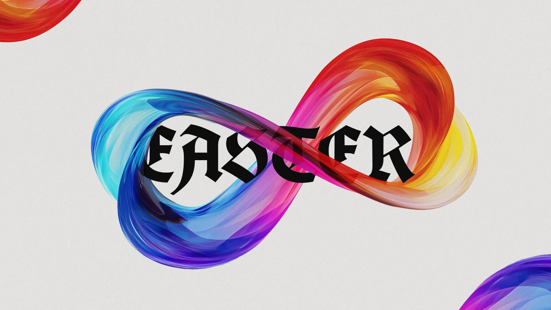 Dive into the celebratory spirit of Easter with this dynamic church event template, which features swirling ribbons of color intertwining around a bold, modern typeface.
