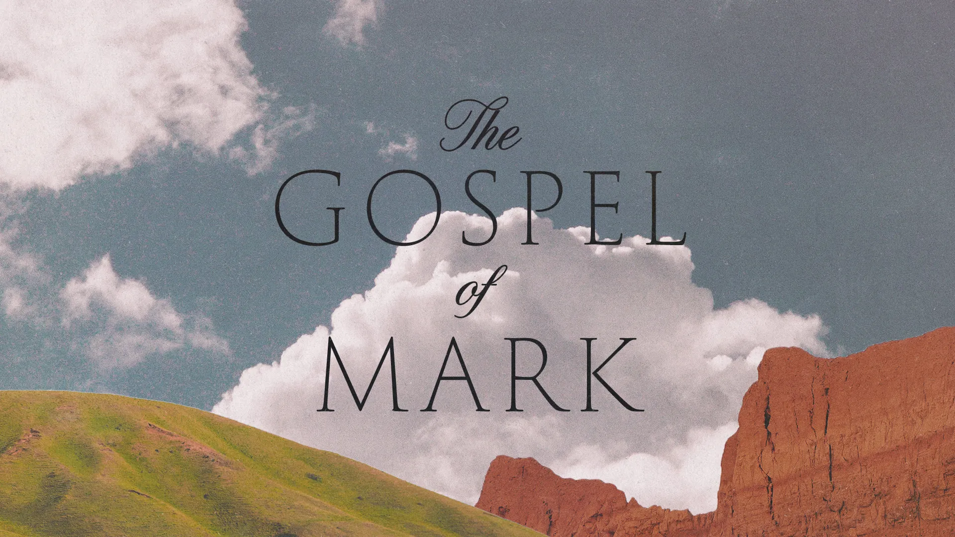The Gospel of Mark title over a serene landscape, symbolizing faith, nature, and spiritual reflection.