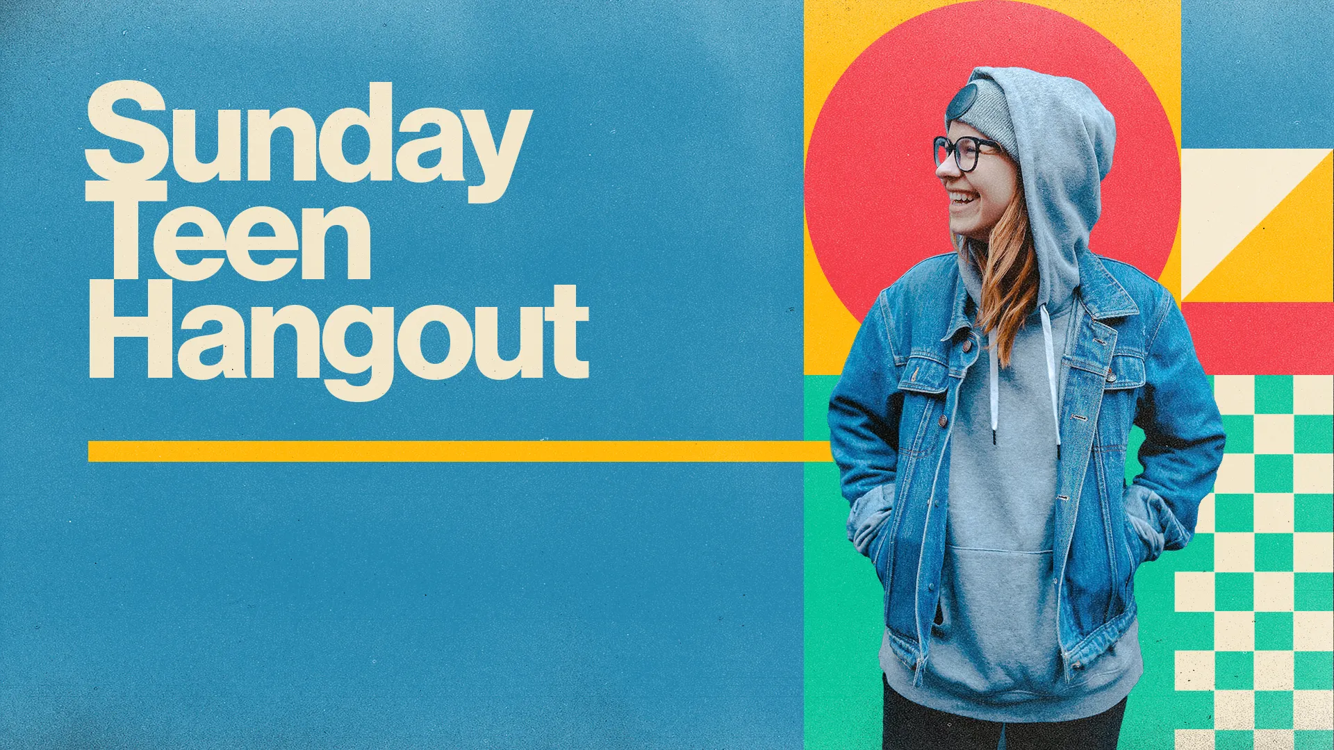 Energize your church media with this vibrant 'Sunday Teen Hangout' event template! It's the perfect visual to engage your youth community and promote fellowship.