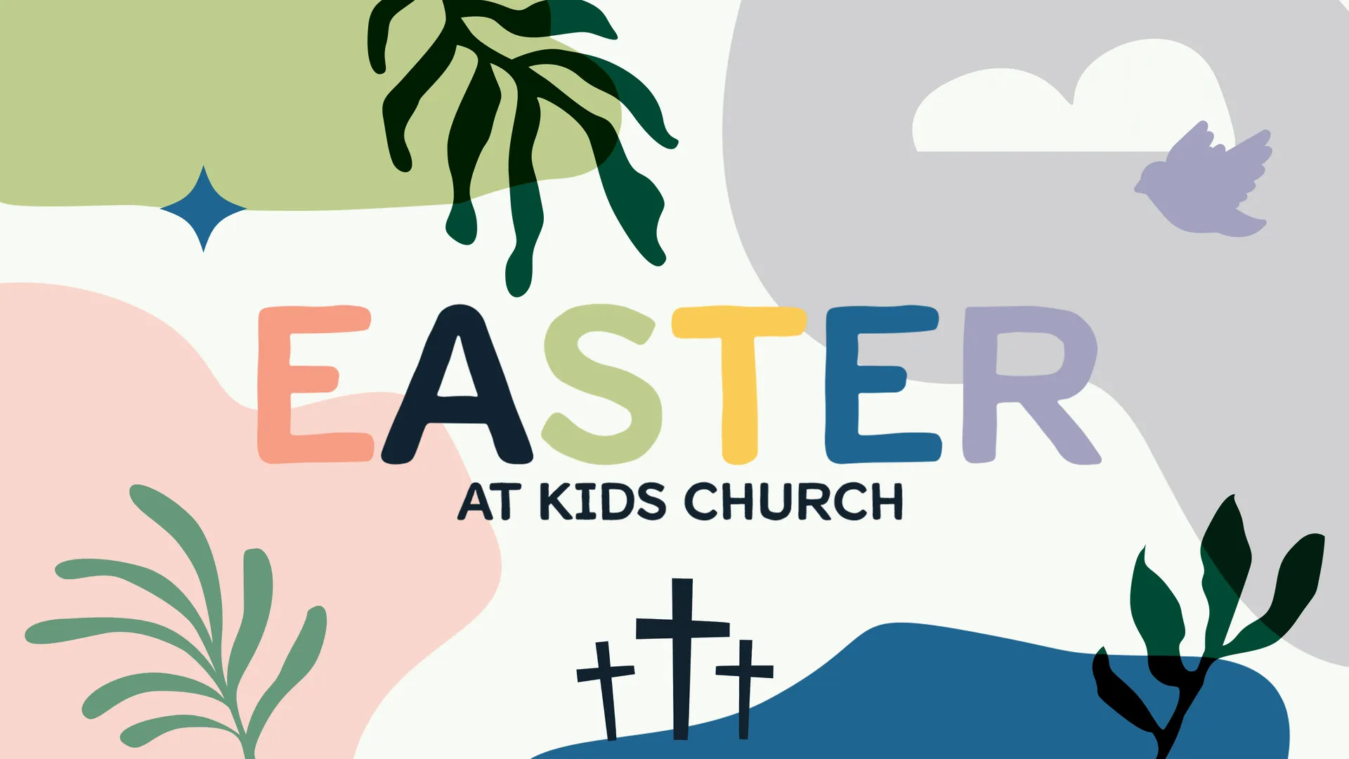 Celebrate the joy of Easter with our vibrant Kids Church template, featuring playful pastel colors and inspirational imagery perfect for your church media announcements.