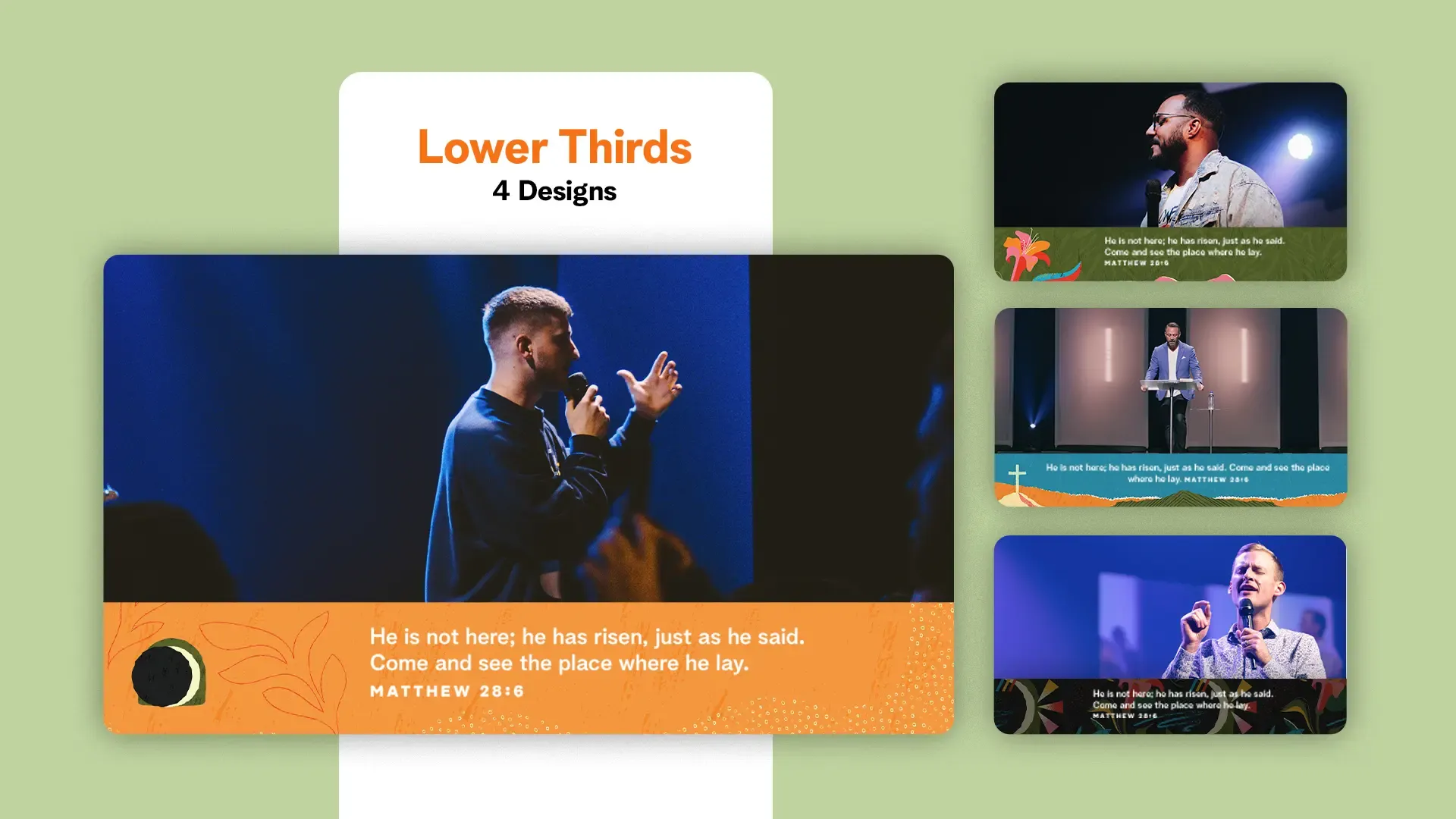 This church media collection showcases the "Vibrant Easter," a versatile set of graphics that include standard templates, a design toolkit, and bonus graphics. The collection is characterized by its bold, blocky composition that cleverly integrates images and typographic elements, reflecting a modern and engaging approach to celebrating the Easter season.