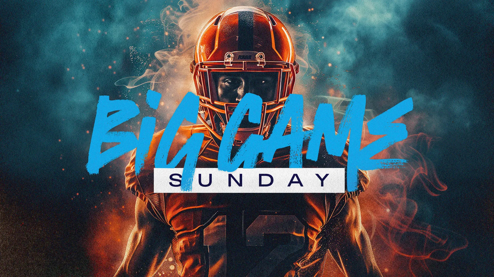 Celebrate unity and excitement with our "Big Game Sunday" church media graphic, featuring a bold player in vibrant uniform ready for action, set against a dramatic backdrop that's sure to ignite passion and anticipation for the big game.