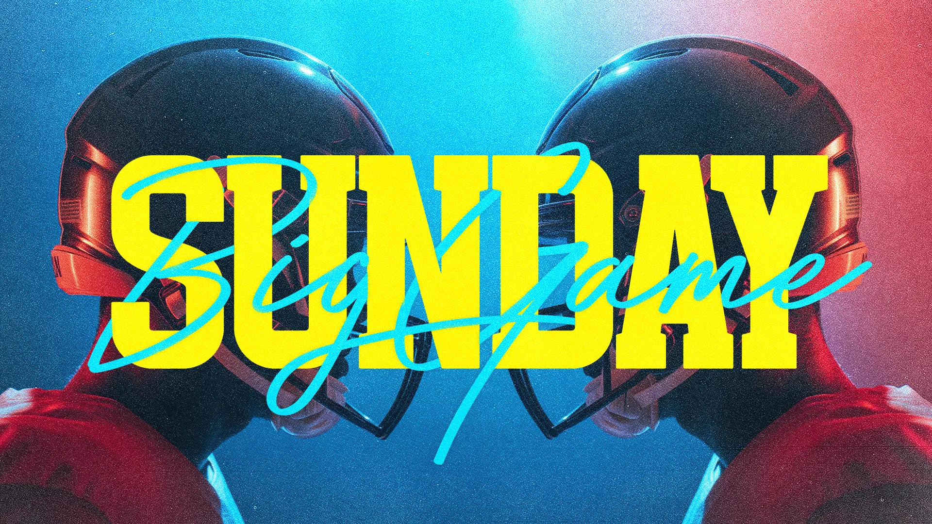 Invite your community to experience the thrill of fellowship with our "Big Game Sunday" church media template, featuring vibrant, contrasting colors and dynamic imagery of football helmets that symbolize teamwork and unity.