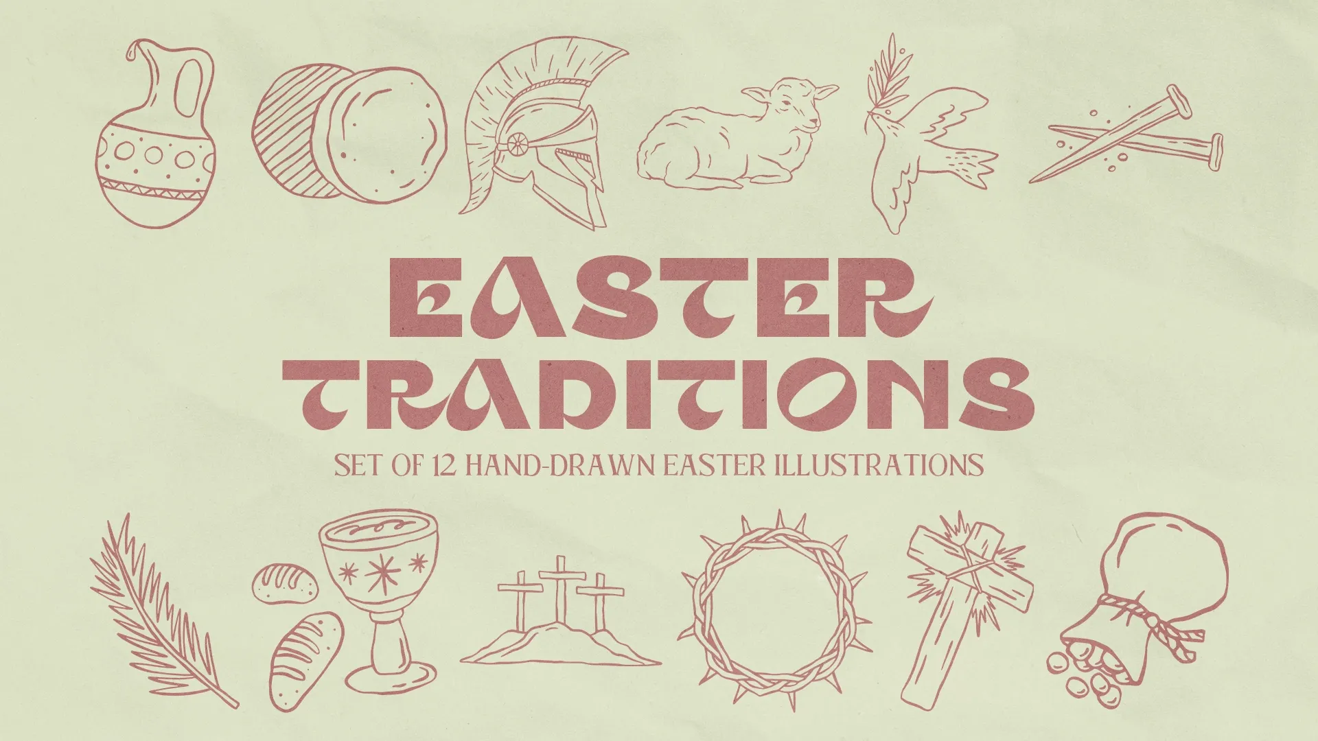 Infuse your church media with the warmth of tradition using our 'Easter Traditions' set, showcasing a collection of 12 hand-drawn illustrations that beautifully capture the essence of the holiday's customs and symbols.
