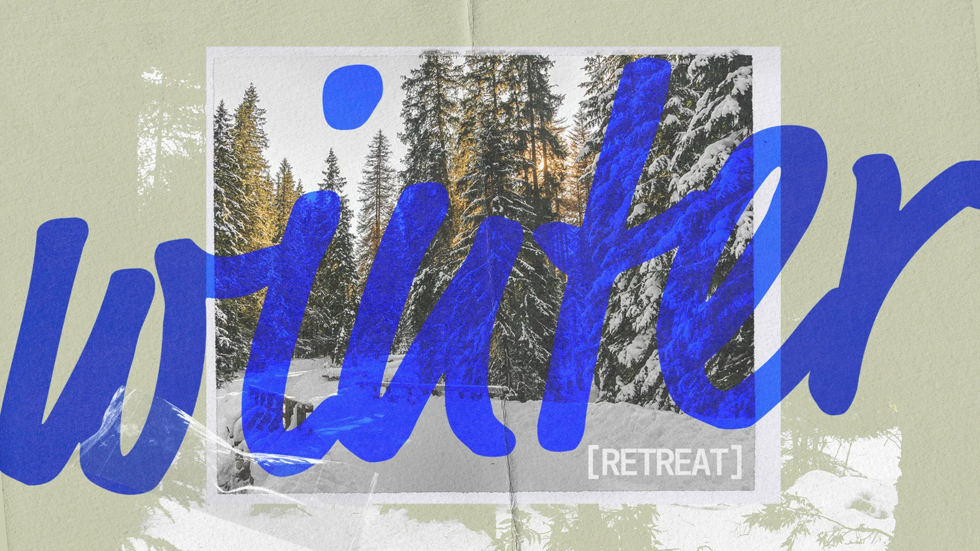 Winter retreat theme with snowy trees and sunlight, emphasizing community, faith, and spiritual renewal.