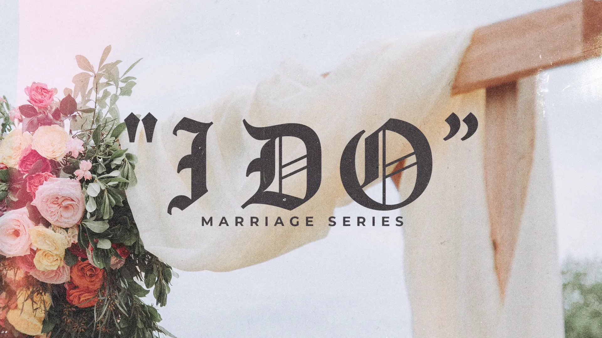 Capturing the essence of matrimonial commitment, this church media graphic for a "Marriage Series" features the tender proclamation "I DO" set against a backdrop of a delicate floral arrangement and flowing drapery, symbolizing the beauty and grace of the covenant of marriage.
