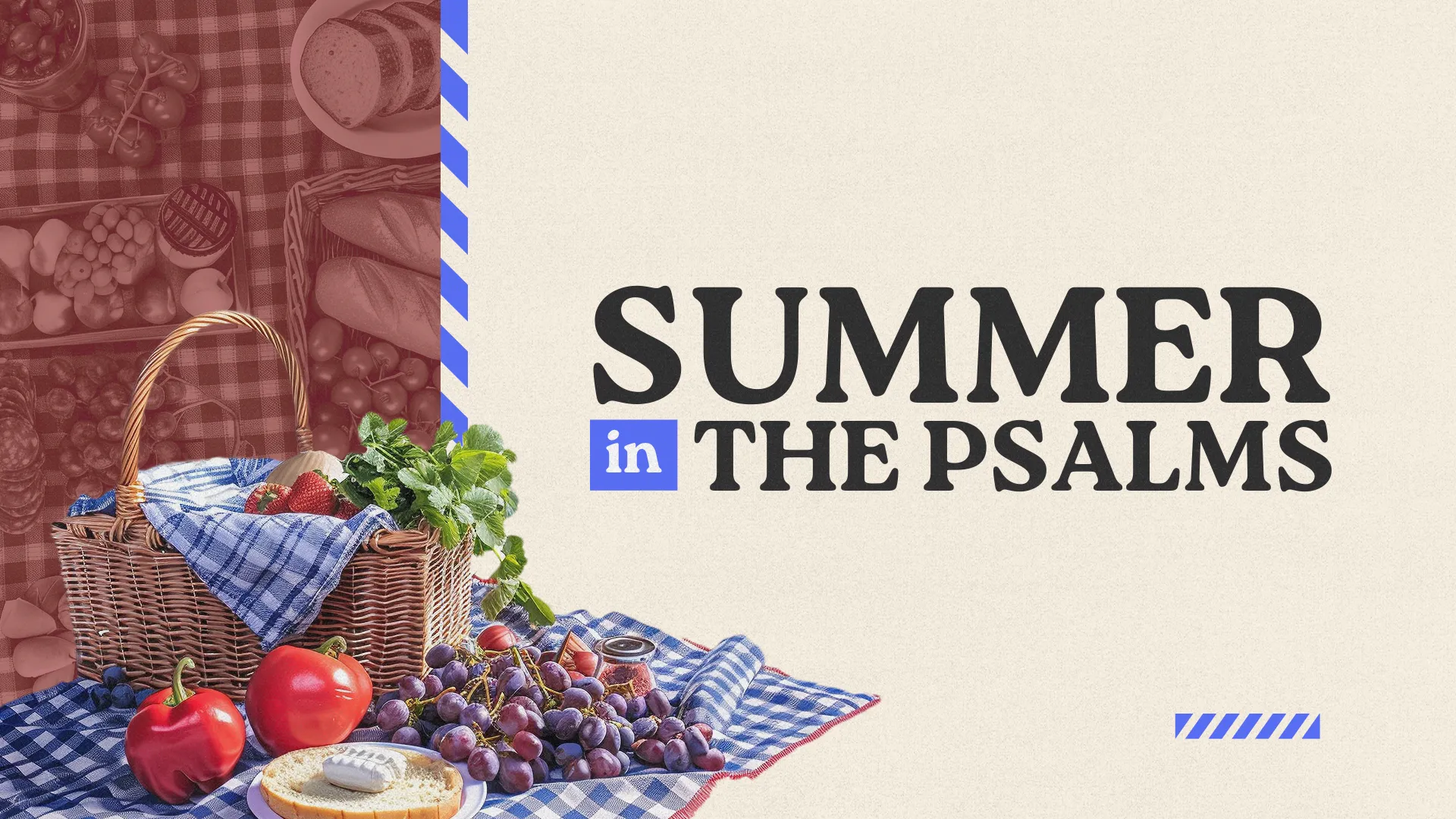 Basket of fresh produce on a picnic blanket, symbolizing community, nourishment, and spiritual reflection in summer worship.