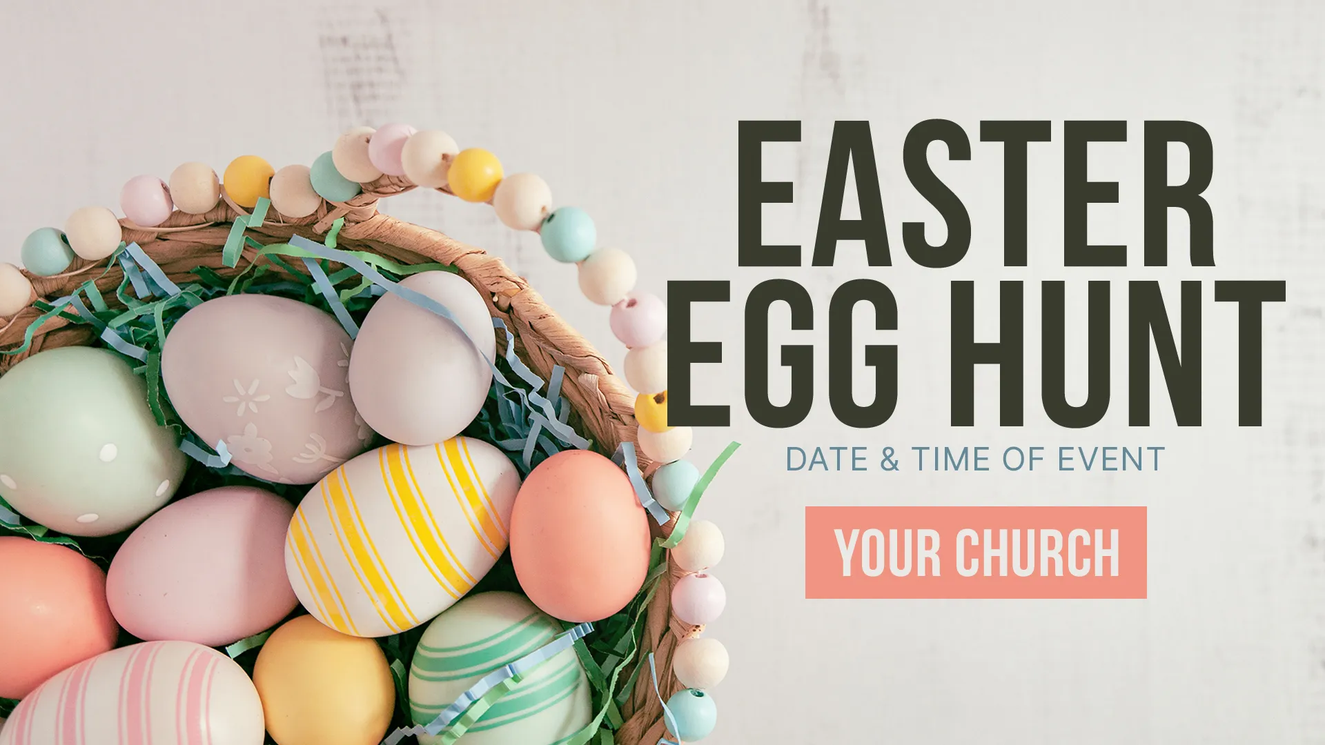 Colorful Easter eggs in a basket, symbolizing community celebration and joy during the church's Easter Egg Hunt event.