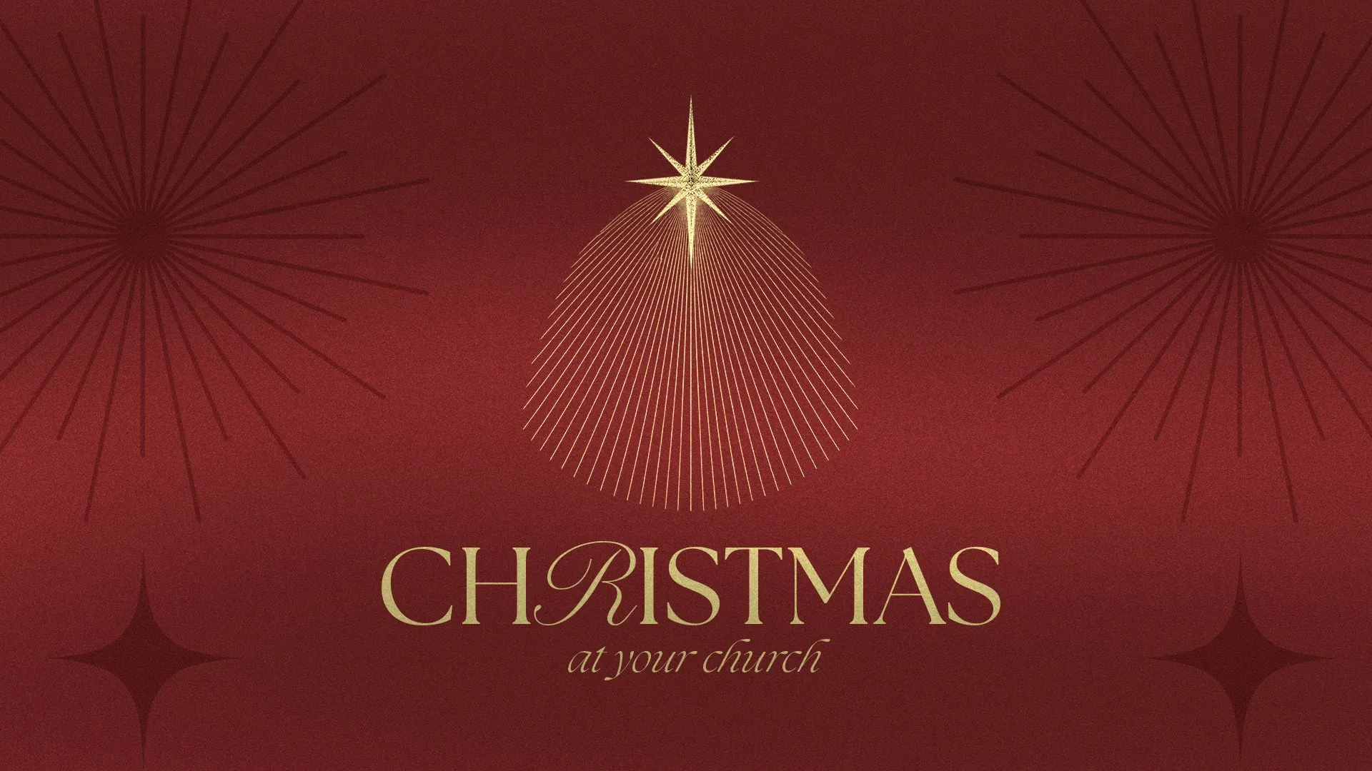 "Christmas" in gold serif type under a gold line-art tree and Bethlehem star on a deep burgundy background