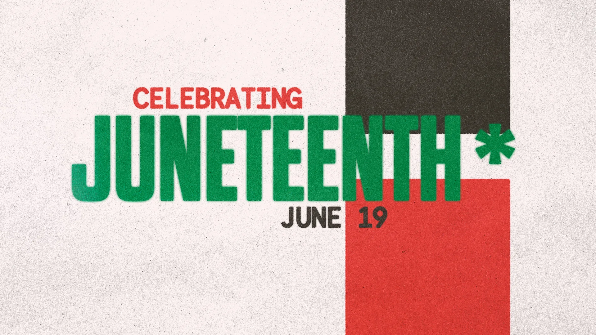 This graphic celebrating Juneteenth uses bold text and the traditional red, green, and black colors associated with the holiday, creating a vibrant and impactful design for church events commemorating this significant day.