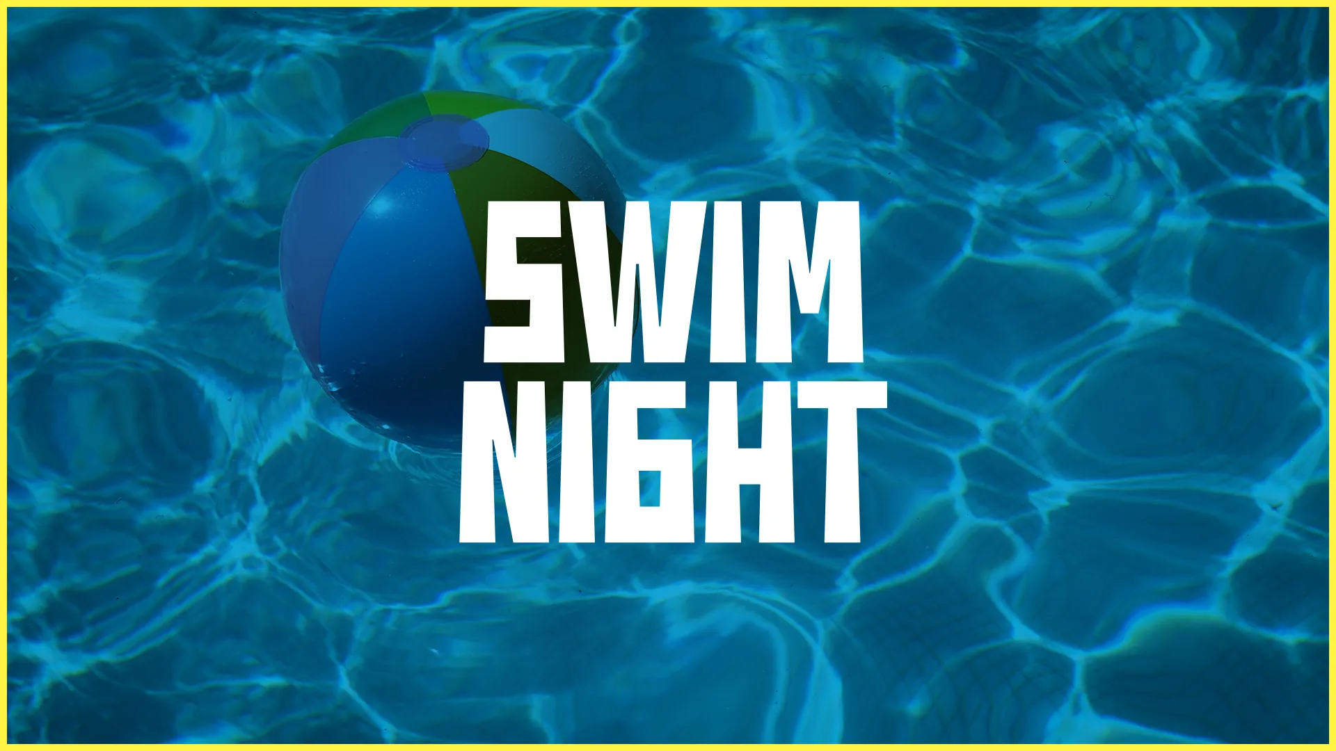 Community swim night with a colorful beach ball in clear water, promoting fellowship and fun in faith.