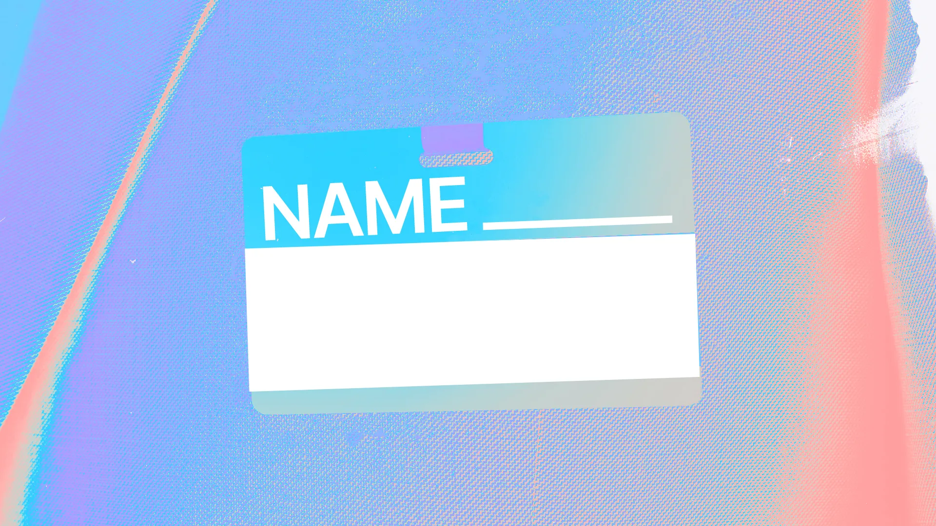 Blank name tag on a colorful background, symbolizing community connection and welcoming in church gatherings.
