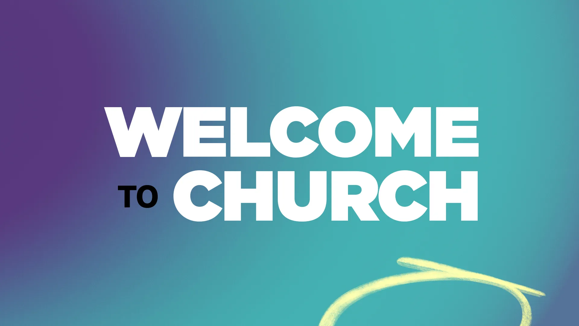 Bold text greeting, "Welcome to Church," set against a vibrant gradient background, inviting community and worship.