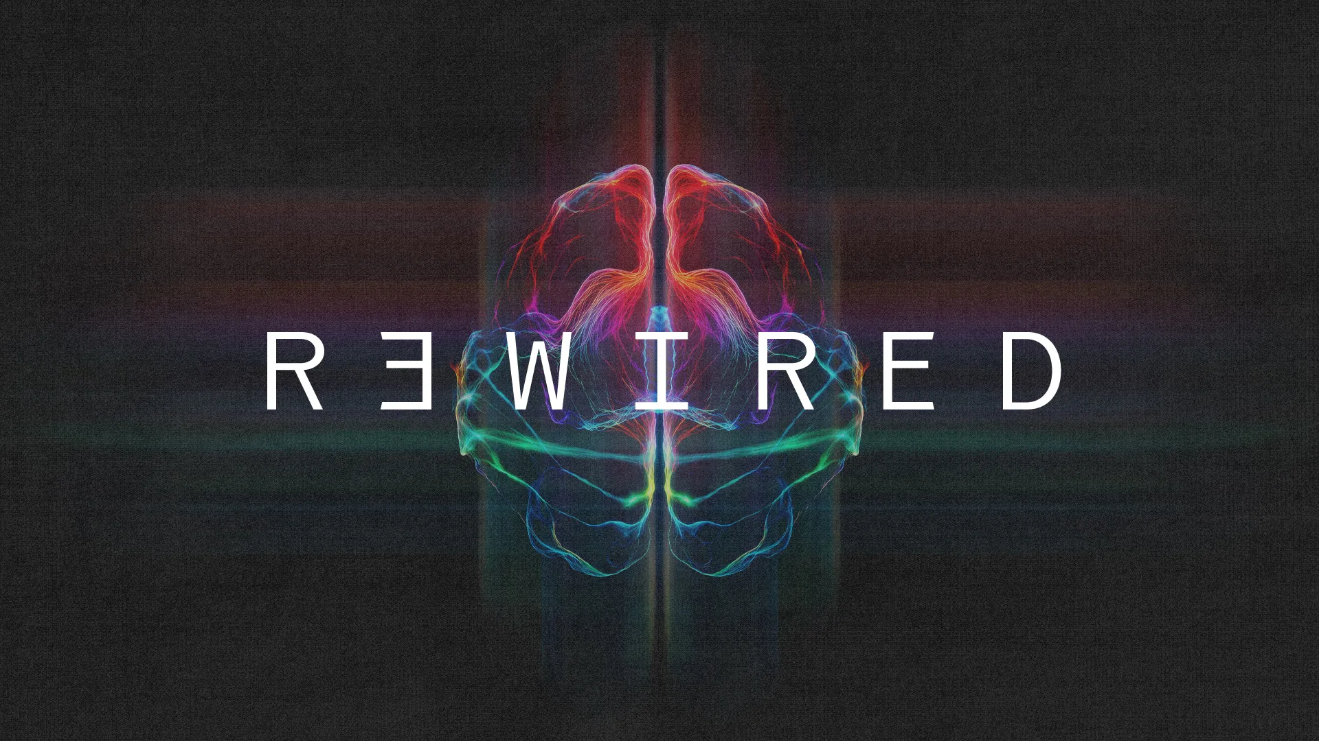 Vibrant abstract design with "REWIRED" text, symbolizing transformation, renewal, and spiritual awakening in faith.
