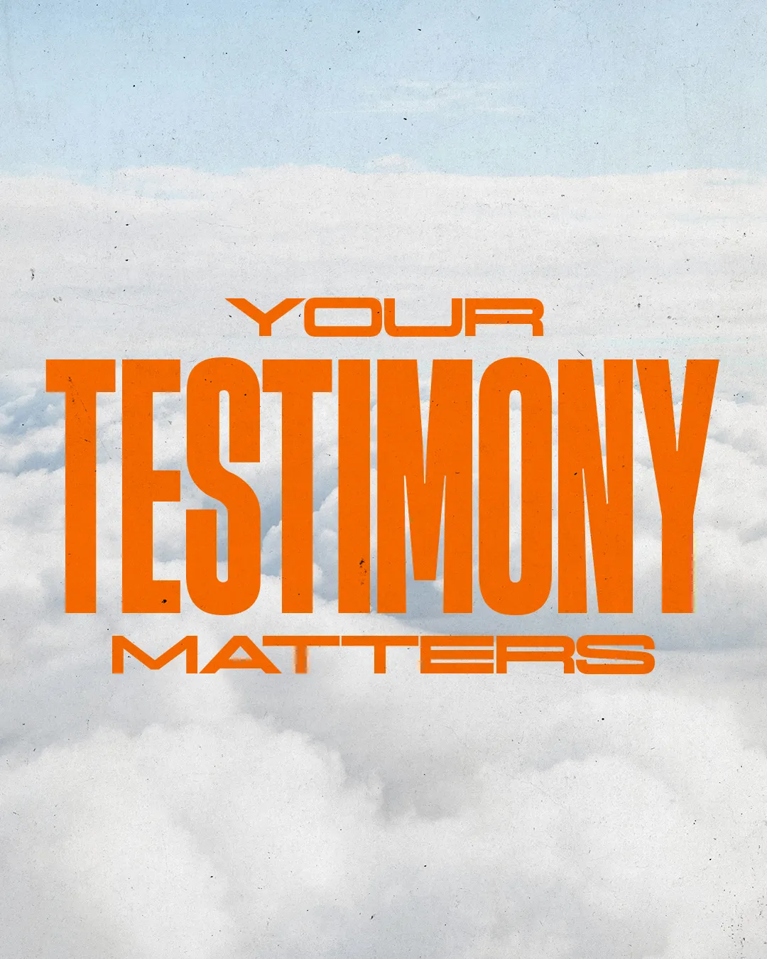 "Bold text emphasizes the importance of personal testimony in faith, set against a serene sky and clouds."