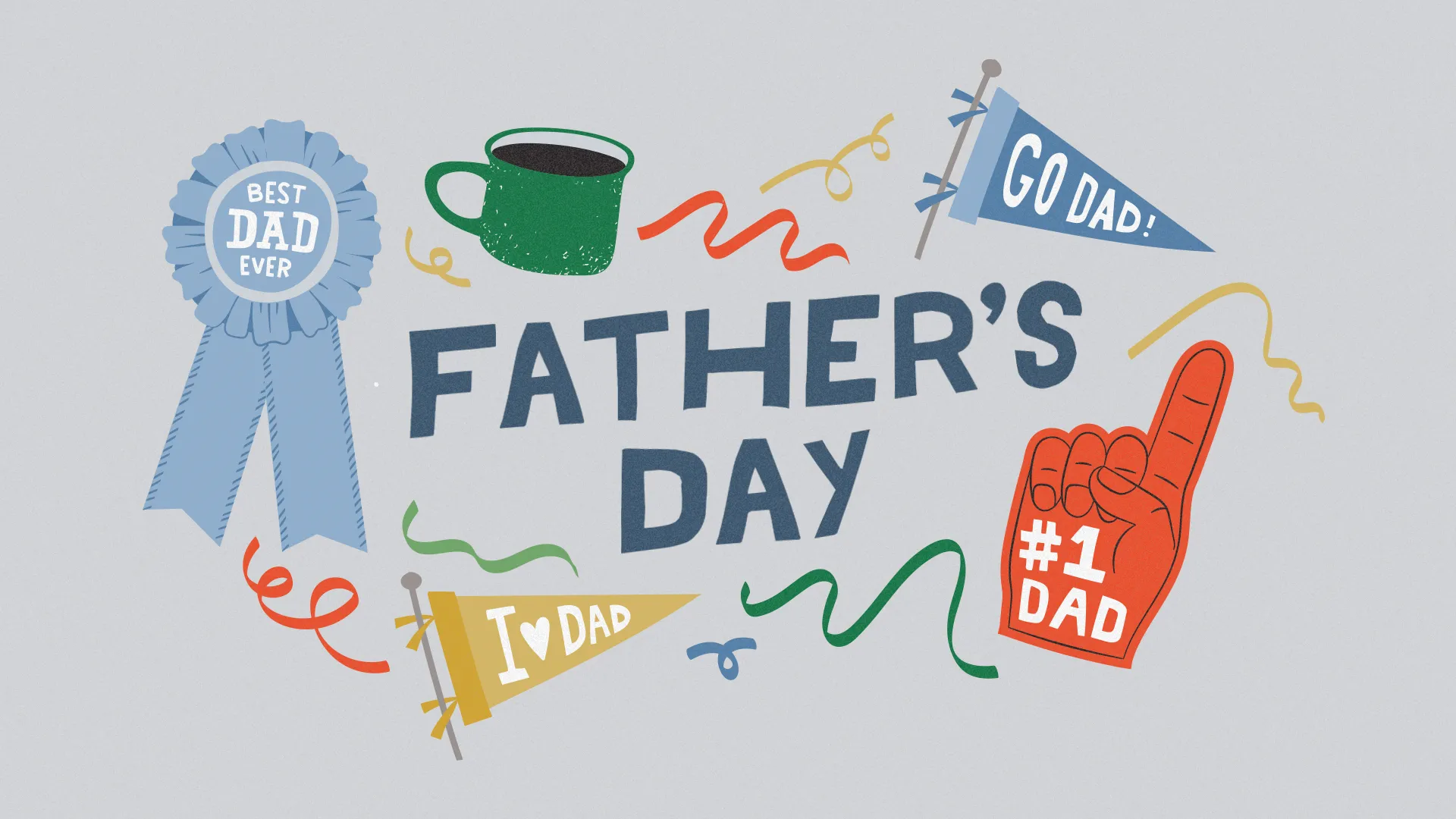 Celebrating Father's Day with symbols of love, appreciation, and community support for dads and father figures.