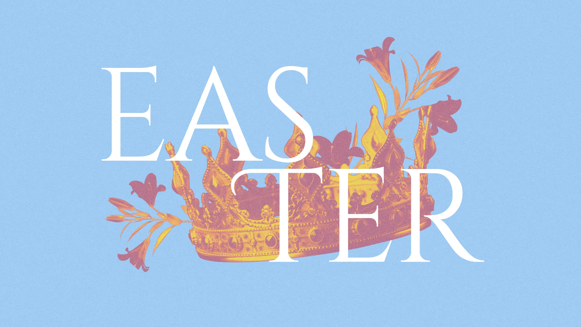 Easter crown adorned with flowers, symbolizing resurrection and new life, set against a serene blue background.