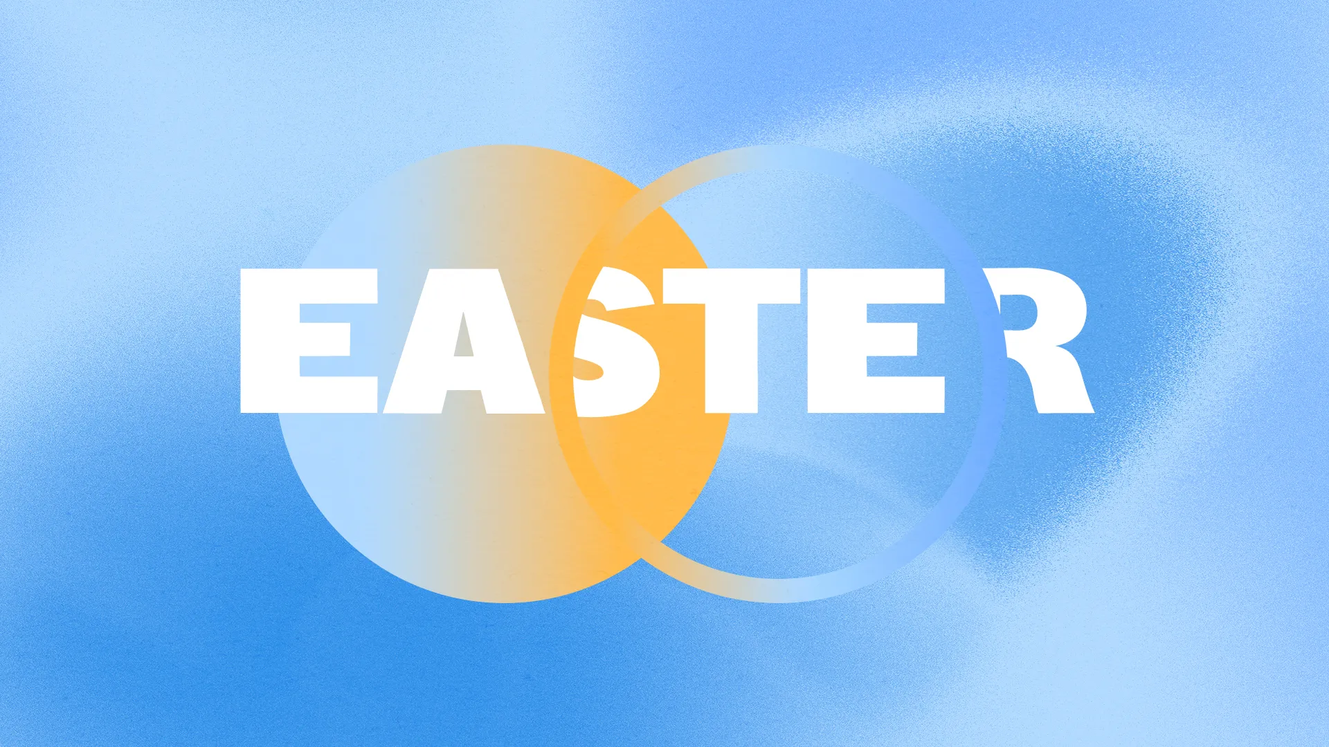 Easter celebration announcement featuring vibrant colors and bold text inviting community to worship together.