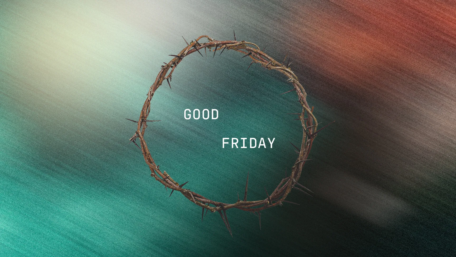 Crown of thorns encircles "Good Friday," symbolizing sacrifice and reflection in faith.