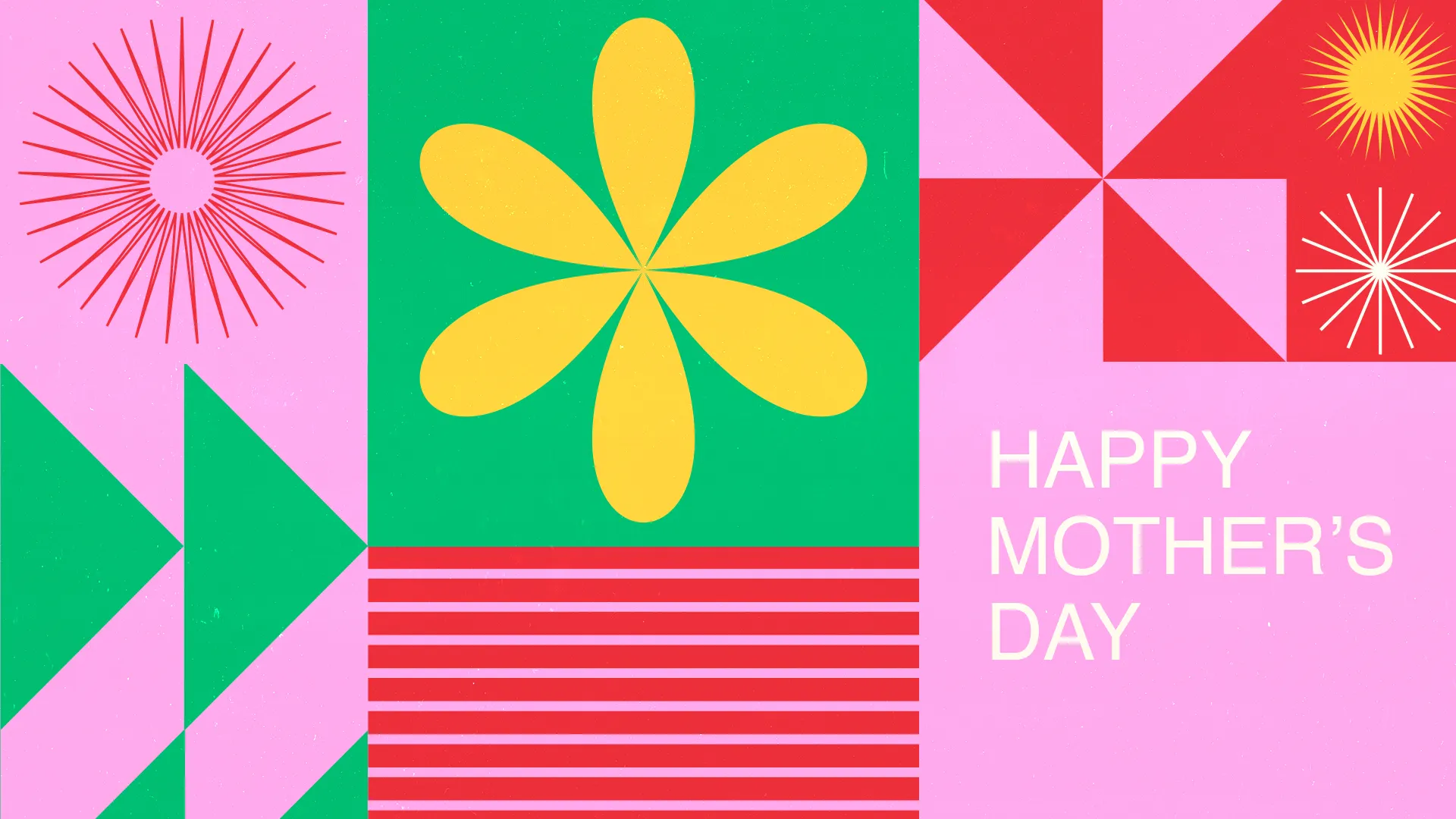 Colorful geometric shapes and floral motifs celebrate Mother's Day at your church, emphasizing community and faith.