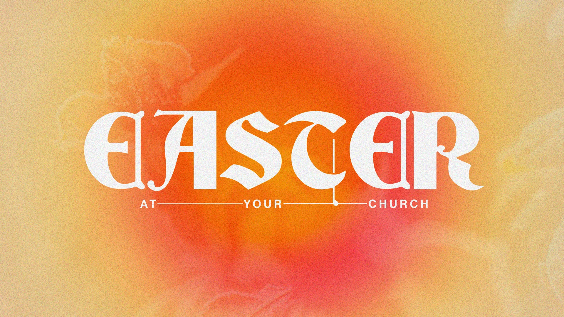 Easter celebration announcement with vibrant colors and bold text, inviting community to worship and reflect on faith.