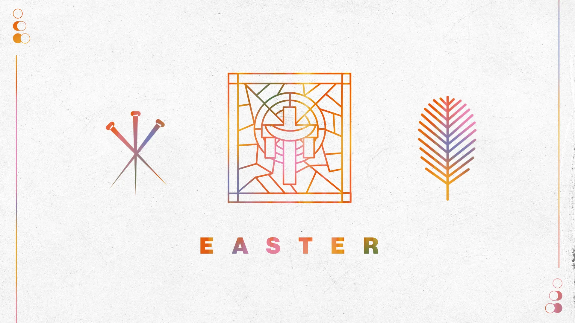 Colorful symbols of faith: a cross, nails, and a palm leaf, with "EASTER" prominently displayed for church celebration.