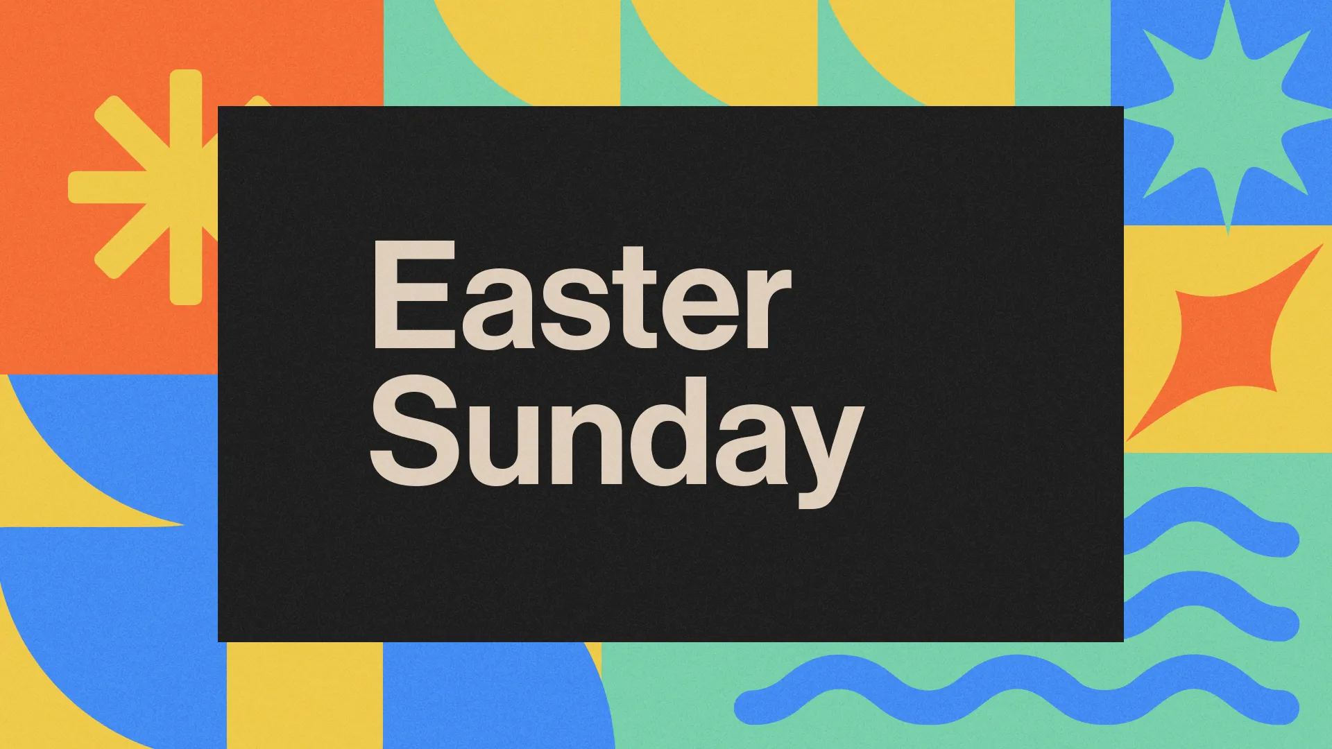 Easter Sunday announcement with vibrant colors, highlighting worship details for community gathering and celebration.