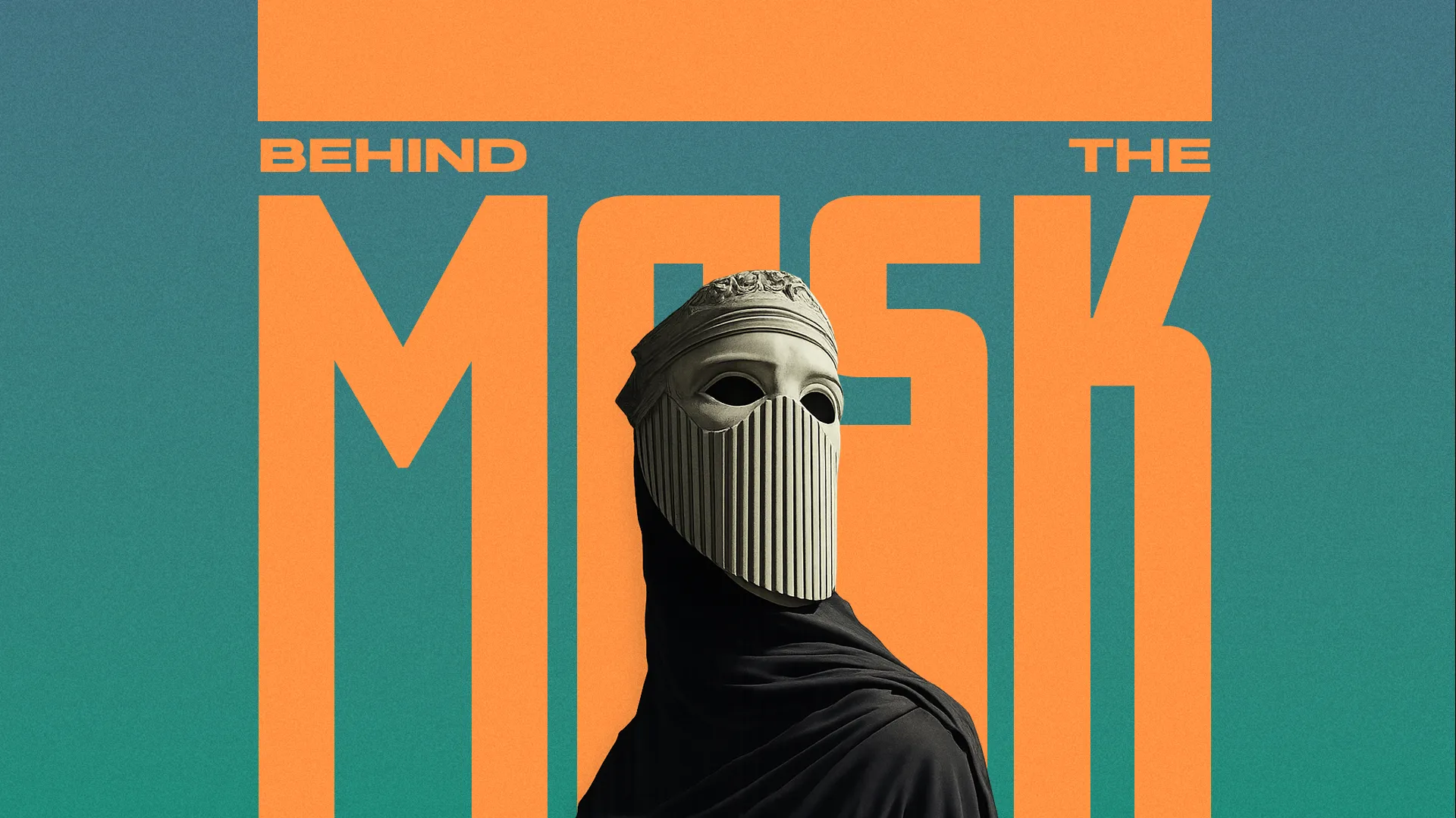 A masked figure symbolizes hidden truths and faith, inviting reflection on identity and spiritual journey.