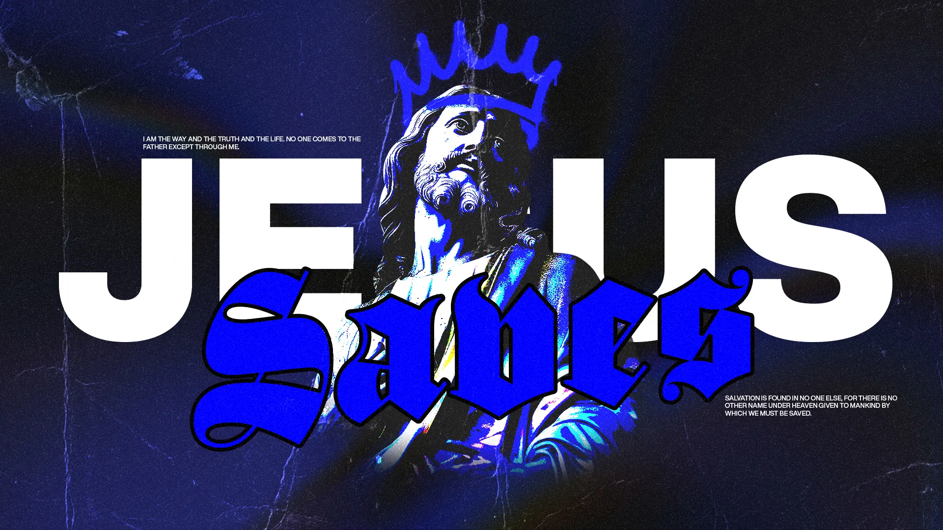 Jesus depicted with a crown, emphasizing salvation and faith with bold text proclaiming "Jesus Saves."