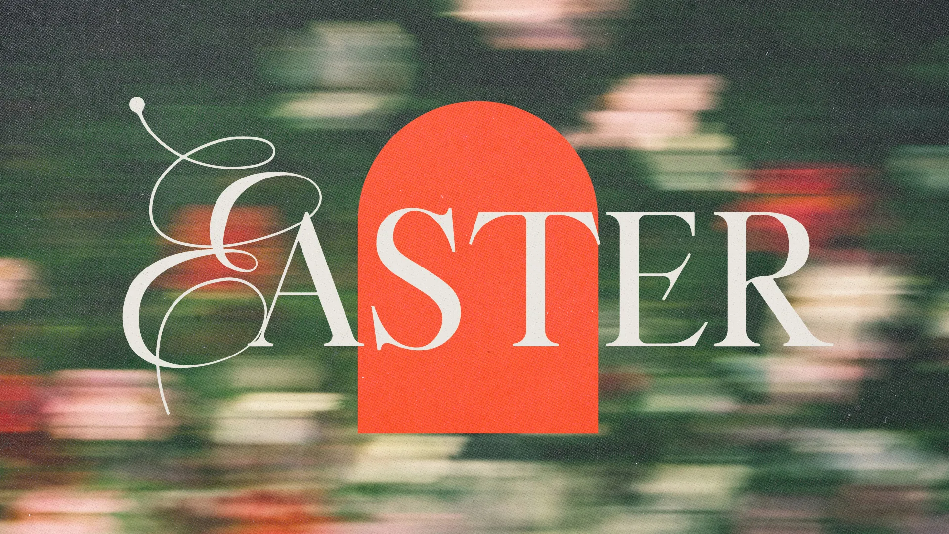 Easter celebration announcement with vibrant floral background, inviting community to worship and share in faith together.