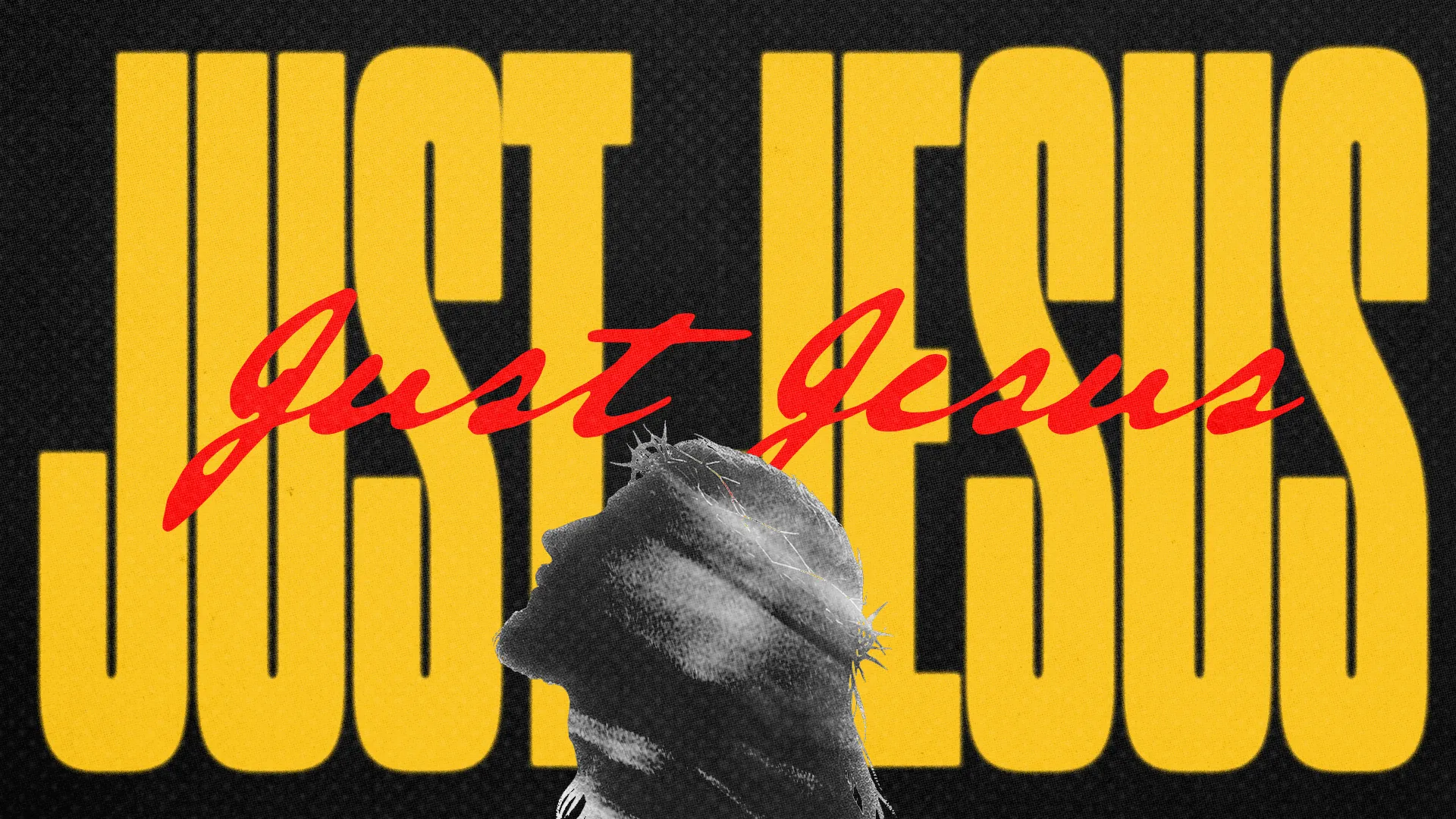 Silhouette of a person in prayer with bold text "Just Jesus," emphasizing faith and devotion.