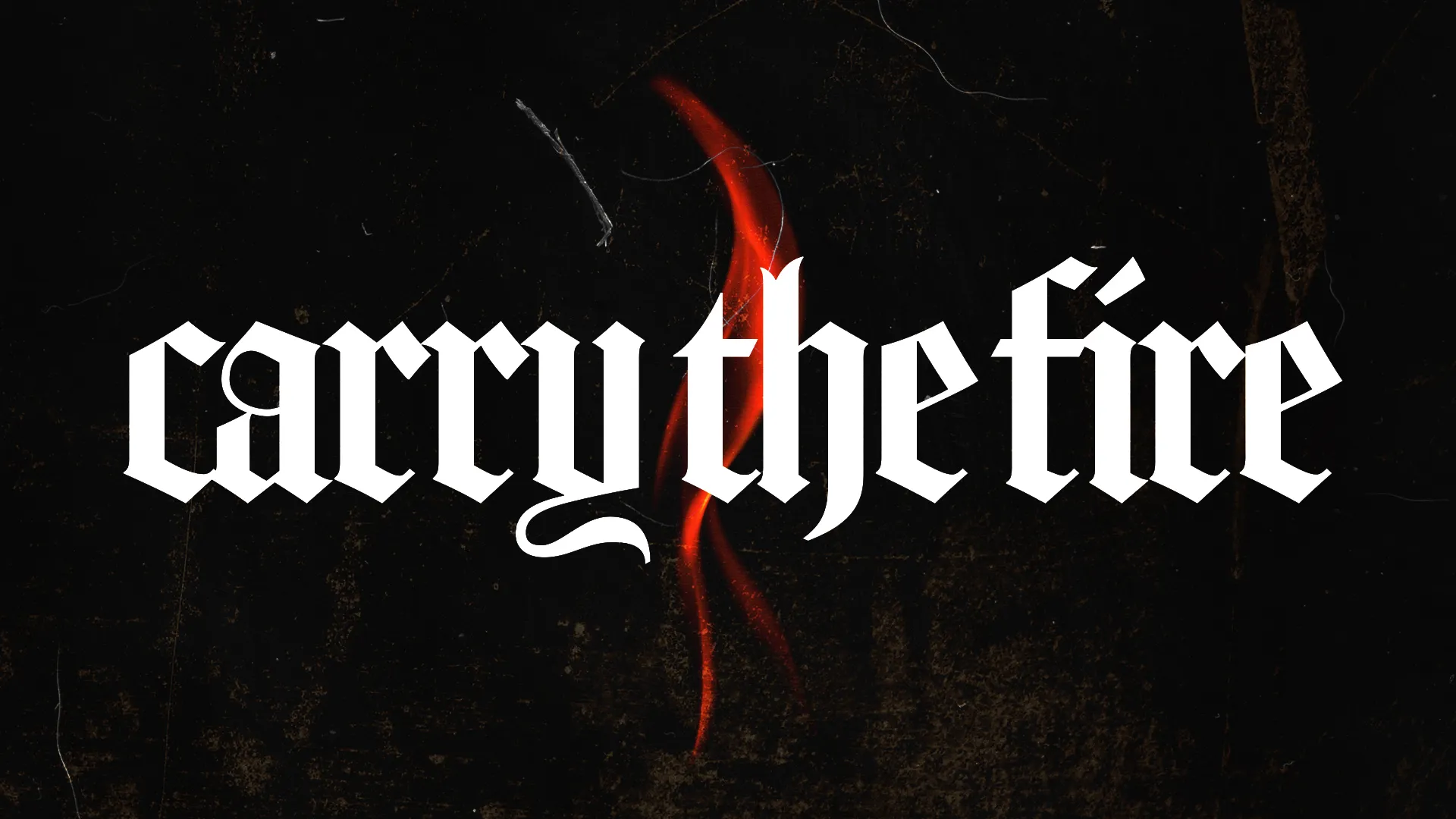 "Bold text 'carry the fire' with a subtle flame, symbolizing passion for faith and community service."