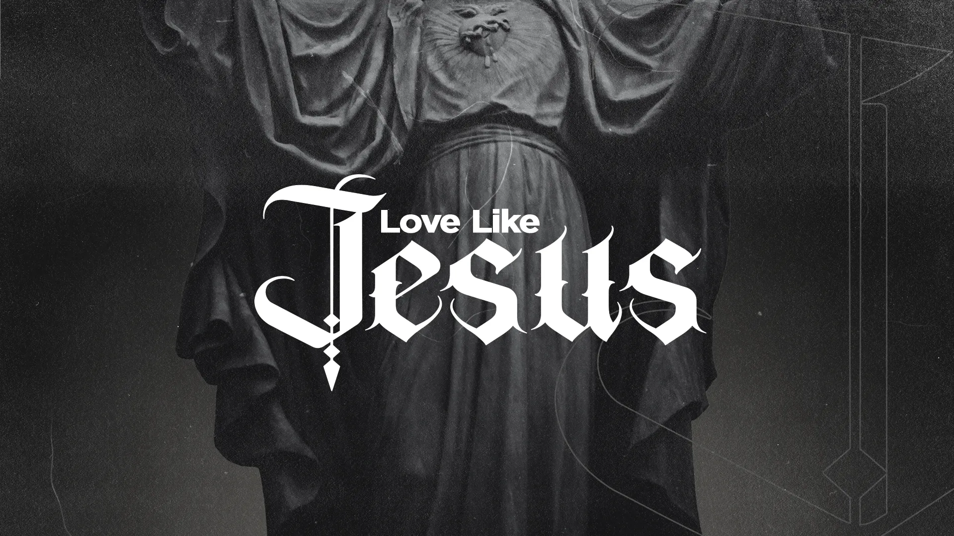 Statue of Jesus with arms outstretched, accompanied by the phrase "Love Like Jesus," symbolizing faith and community.