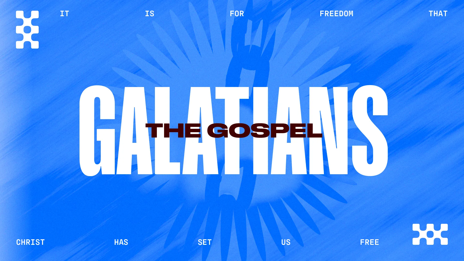 "Bold text highlights 'Galatians: The Gospel' with themes of freedom and faith, set against a vibrant blue background."