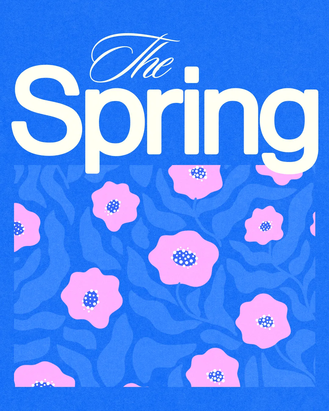 Vibrant blue background with pink flowers symbolizes renewal and growth, reflecting themes of faith and community in spring.