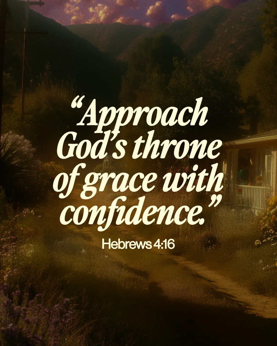 "Approach God's throne of grace with confidence." Hebrews 4:16, inviting faith and community in worship.