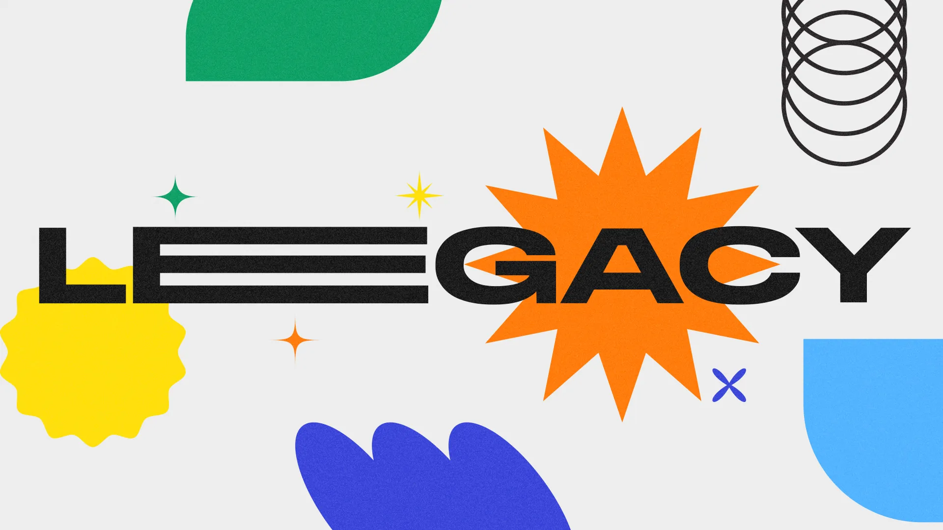 Bold "LEGACY" text surrounded by vibrant shapes, symbolizing community, faith, and the impact of church activities.