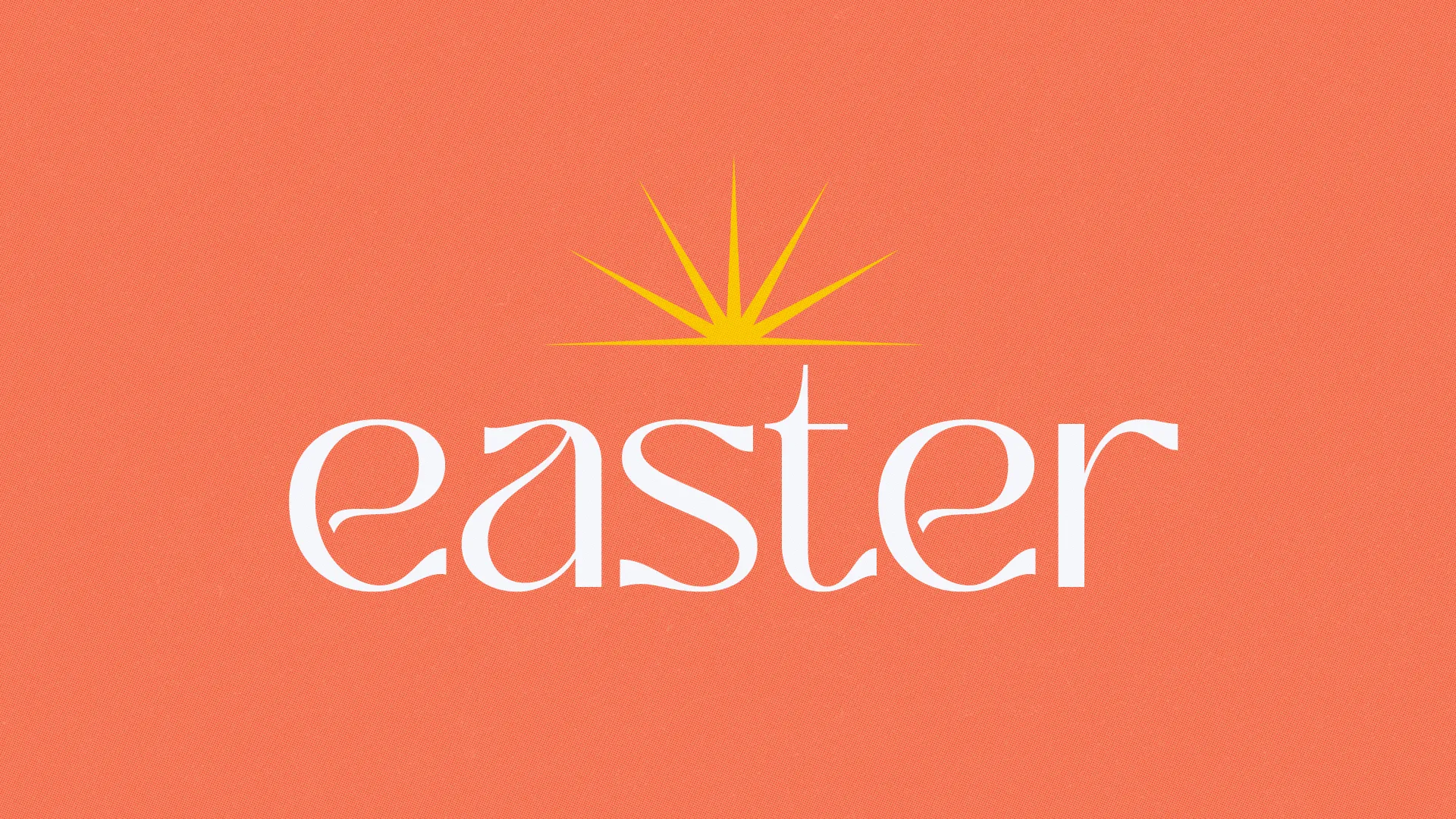 Easter celebration announcement with bright sunburst, inviting community to worship and gather in faith.