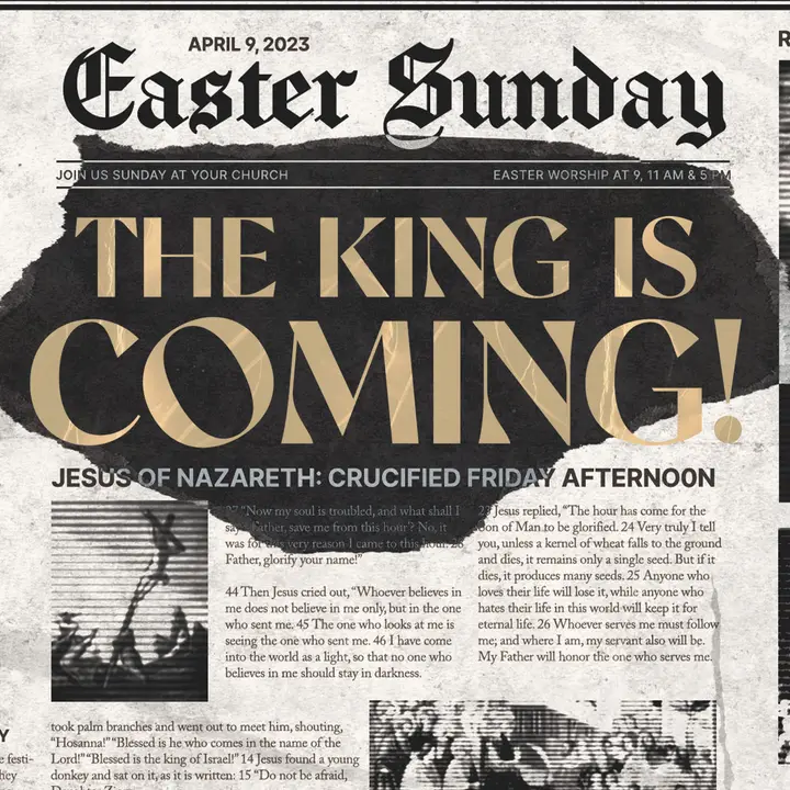 The King Is Coming (Newspaper Easter): social post